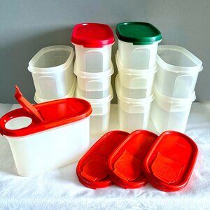 Tupperware 17pc Lot Oval #2 Modular Mates 4.5” Tall 1618 w Some Seals 1618 Red
